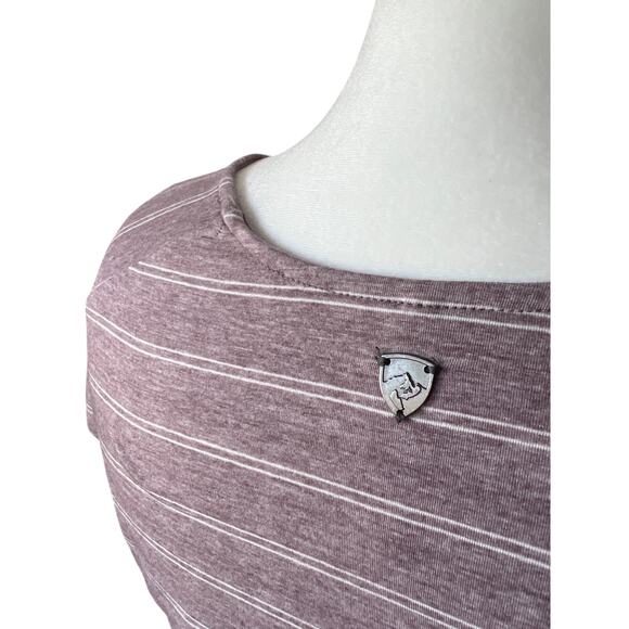 Kuhl Womens Laurel Short Sleeve Shirt Large Mauve Stripe Roll Tab Sides UPF 50 - Picture 4 of 9